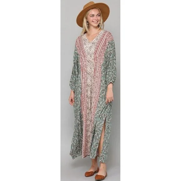 chinese dress ladies Gigio Mixed Print Maxi Dress in Mocha Mix S